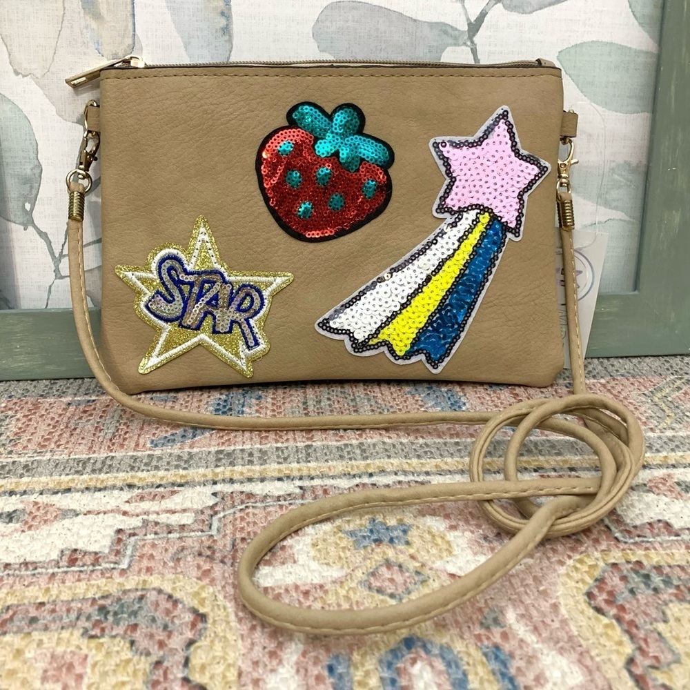 #61 Moda West Y2K Strawberry Star Sequin Crossbody Clutch Bag Vegan Faux Leather